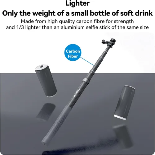 Miniatura 2 de TELESIN G3 Extensión Selfie Stick Pole (118"/3M 100% fibra de carbono), monopié de luz invisible para DJI Osmo Nano 360 Action 6 5 Pro 4 Pocket 3 4