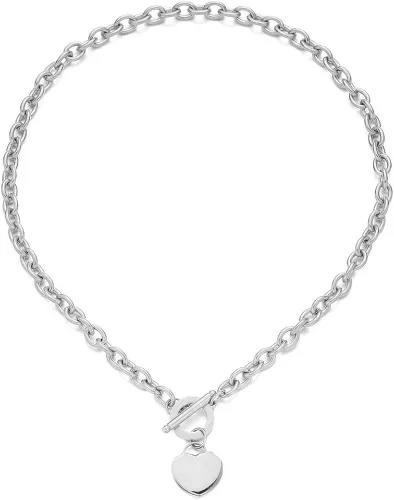 Miniatura 6 de WangGao Elegent Love - Cadena de eslabones de acero inoxidable en blanco con dije de corazón para mujer, cierre de palanca, Metal