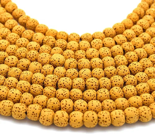 Miniatura 4 de Cuentas de lava redondas de color amarillo mostaza de 0.551 in para fabricación de joyas y aromaterapia