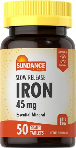 Sundance Hierro 45mg pastillas de liberación lenta | 50 tabletas | Suplemento mineral esencial | Fórmula vegetariana, sin OMG y sin gluten