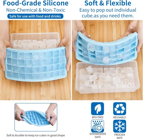 Miniatura 3 de Bandeja de silicona para cubitos de hielo con tapa a prueba de fugas y contenedor de almacenamiento para congelador, 36 piezas sin BPA, cubierta Rojo