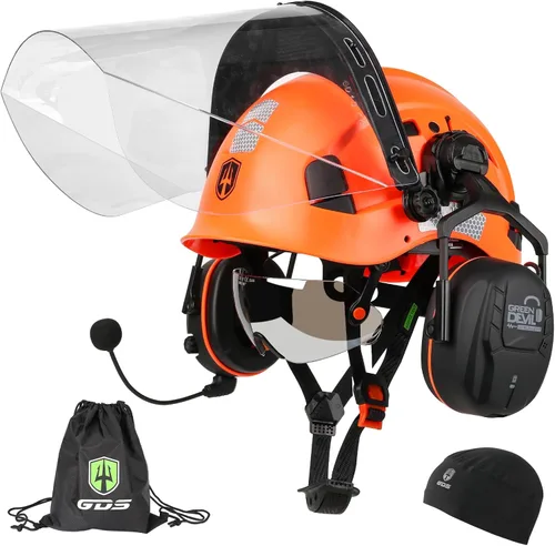 Miniatura 9 de Casco de seguridad para motosierra forestal GREEN DEVIL con orejeras Bluetooth Casco de arborista Casco duro con visera incorporada Protector facial