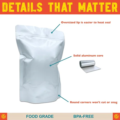 Miniatura 4 de Bolsas de Mylar de 1 cuarto de galón, grosor total de 16 mil, bolsas de Mylar resellables de pie para almacenamiento de alimentos, liofilización
