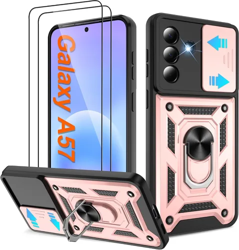 Miniatura 139 de ATUMP Funda para T-Mobile Revvl V Plus 5G con protector de pantalla HD con cubierta de cámara deslizante, soporte de anillo de rotación de 360° Negro