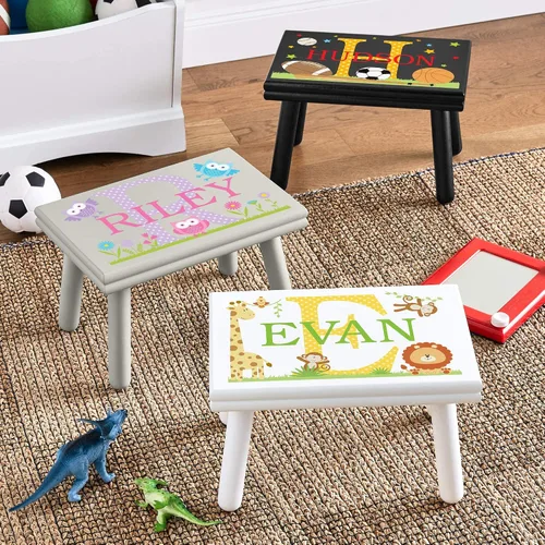 Miniatura 4 de Let's Make Memories Taburete personalizado con nombre My Own Name, taburete para niños, madera resistente, pintura no tóxica, sellador, diseño