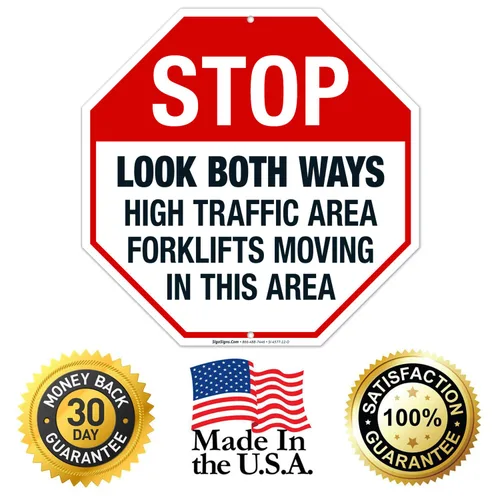 Miniatura 8 de Carretillas elevadoras de área de alto tráfico Look Both Ways Moving in This Area, cartel de peligro de la OSHA, 12 x 12 pulgadas, aluminio 040