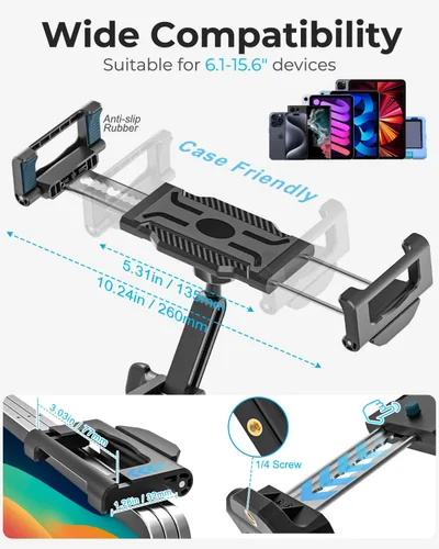 Miniatura 6 de Soporte de almohada para tableta con forro de almacenamiento, cuero sintético, soporte estable para dispositivos de 6.1 a 15.6 pulgadas, impermeable