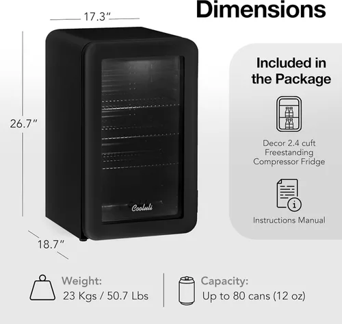 Miniatura 6 de Cooluli Decor - Mini refrigerador compacto de 2.4 pies cúbicos con puerta de vidrio - Pequeño refrigerador para dormitorio, oficina, residencia