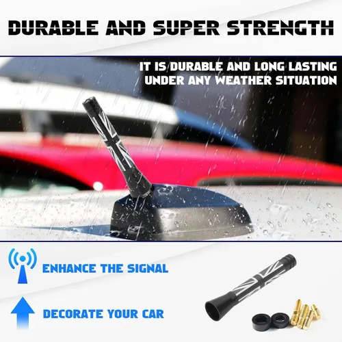 Miniatura 3 de x xotic tech Antena corta para automóvil con bandera de Union Jack compatible con Mini Cooper todos los modelos de 3 pulgadas (negro/gris)