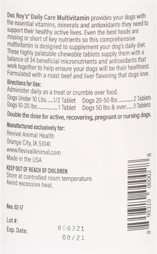 Miniatura 7 de Doc Roy's - Multivitamínico de cuidado diario con minerales para perros, suplemento de salud diaria canina, tabletas de 180