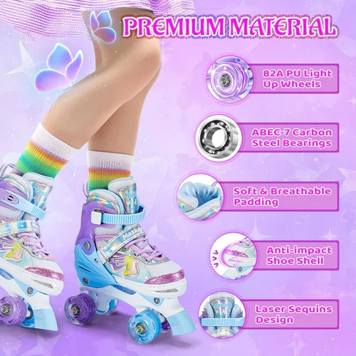 Miniatura 5 de Patines para niñas y niños, 4 tamaños ajustables para niños pequeños y jóvenes con todas las ruedas iluminadas, patines para niños principiantes
