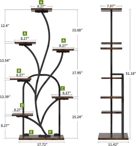 Miniatura 6 de Soporte para plantas de interior con luces de crecimiento, soporte para plantas de 51 pulgadas de alto, estante de esquina para plantas