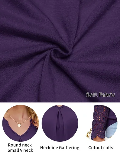 Miniatura 6 de BLITYA Blusas casuales con cuello en V para mujer, camisas de manga de encaje