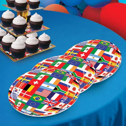 Miniatura 5 de Beistle 8 piezas de papel desechable y duradero, banderas del mundo internacional, platos de viaje temáticos para fiestas, 9 pulgadas, multicolor