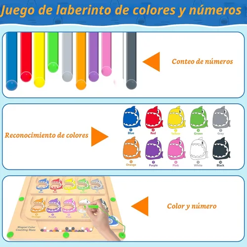 Miniatura 3 de Laberinto magnético de color y número, juguetes Montessori de conteo y emparejamiento, tablero de juego de laberinto magnético de madera, juguetes