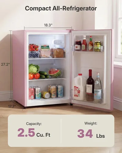 Miniatura 2 de Upstreman Mini refrigerador de 2.5 pies cúbicos, refrigerador pequeño de una sola puerta, refrigerador para dormitorio con 7 termostatos ajustables