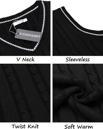 Miniatura 5 de COOFANDY Suéter para hombre, cuello en V, ajustado, casual, sin mangas, tejido trenzado