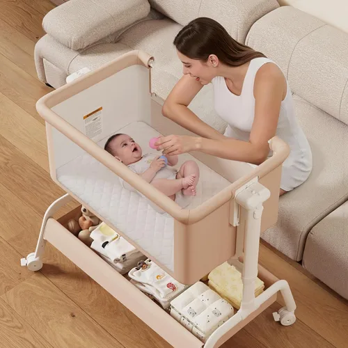 Miniatura 4 de Moisés de bebé 3 en 1, moisés mecedor, moisés de noche para bebé, cuna estable y segura para recién nacido y bebé, 6 alturas ajustables con ruedas