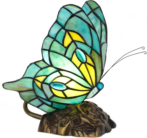 Miniatura 12 de Pequeña lámpara de mesa Tiffany de vidrio manchado Lámpara de escritorio de mariposa de 7X5X9.8 pulgadas Luz de acento antigua