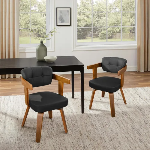 Miniatura 27 de Art Leon Silla de oficina sin ruedas, moderna de mediados de siglo, silla de escritorio tapizada de tela sin ruedas, silla con brazo decorativo