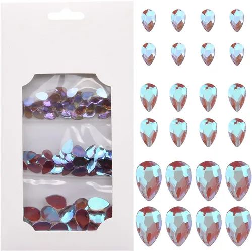 Miniatura 8 de 100 piezas de diamantes de imitación de cristal iridiscente púrpura iridiscente AB pera 3D laminados para uñas, dijes de decoración de 3 tamaños