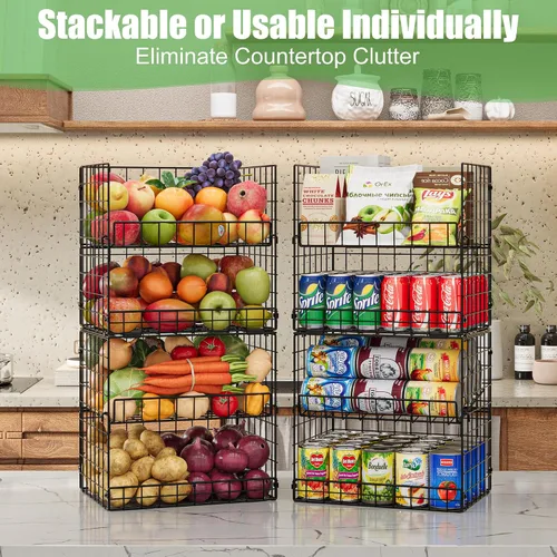 Miniatura 4 de JKsmart Cesta apilable de alambre de 8 niveles, organizador de latas para despensa de cocina, estantes de almacenamiento de metal XXL con divisores