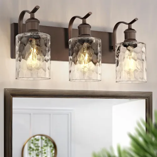 Miniatura 17 de Lámpara de tocador de baño de 3 luces, aplique de pared de níquel cepillado, lámpara de baño moderna con vidrio transparente, VL01BN-3 Níquel