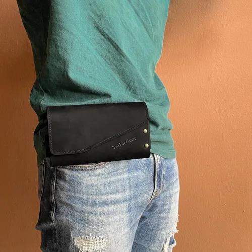 Miniatura 2 de Funda de cuero doble para teléfono para dos teléfonos, funda de teléfono doble para hombre, cinturón con clip para cinturón para iPhone 16 Pro Max