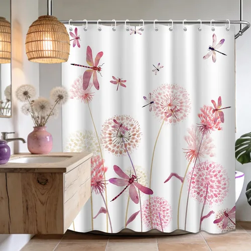 Miniatura 58 de Cortina de ducha floral para primavera y verano, flores silvestres, flores y mariposas, decoración de baño, tela impermeable con ganchos, 70