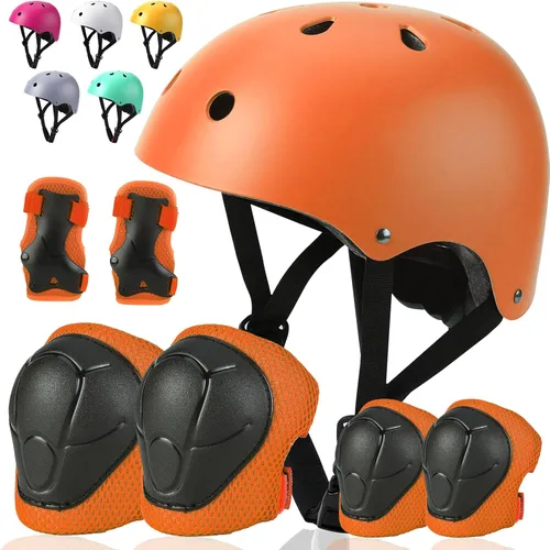 Miniatura 18 de Conjunto de casco de bicicleta para niños pequeños con rodilleras, casco de ciclismo ajustable para niño y niña, equipo de protección