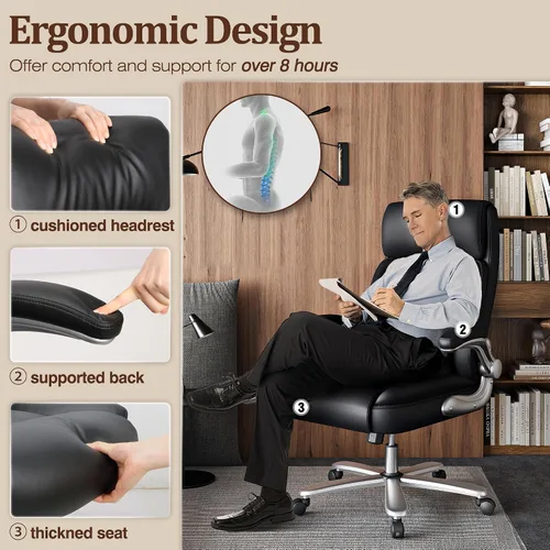 Miniatura 4 de Silla de oficina ejecutiva, silla de escritorio ergonómica, silla de computadora cómoda resistente de 500 libras con soporte lumbar ajustable