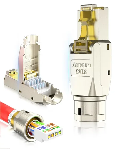 AMPCOM STP CAT8 RJ45 Conector de aleación de zinc sin herramientas Ethernet Terminación de campo Enchufe modular -6 unidades