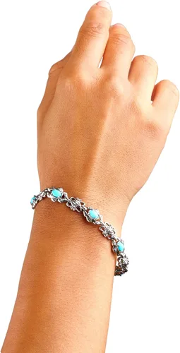 Miniatura 10 de American West Jewelry Pulsera de plata de ley con piedras preciosas de eslabones de concha, tallas pequeñas a grandes