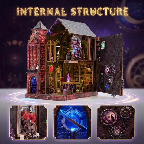Miniatura 2 de Kit de rincón de libros, kit de manualidades de casa de muñecas en miniatura DIY para adultos y adolescentes, rompecabezas de madera 3D mágico