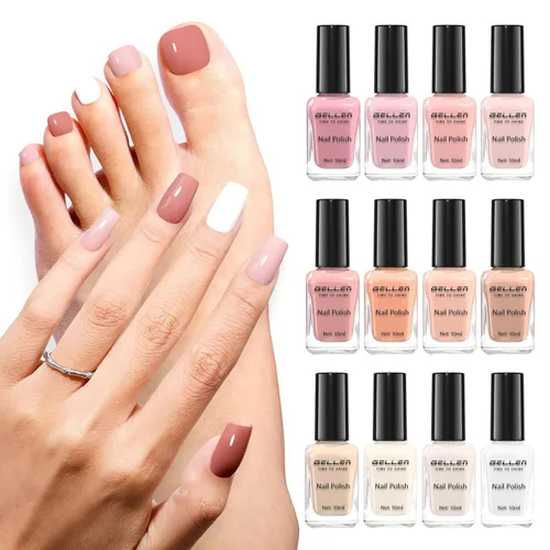 Miniatura 23 de GELLEN Juego de Esmalte de Uñas en 4 Colores Negro, Blanco, Gris & Base y Capa Superior, Esmalte de Uñas de Tendencia Otoño/Invierno Negro, Blanco