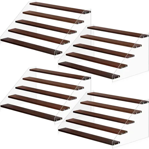Queekay Paquete de 4 soportes elevadores grandes de madera acrílica transparente de 5 niveles para eventos de proveedores, organizador de perfumes,