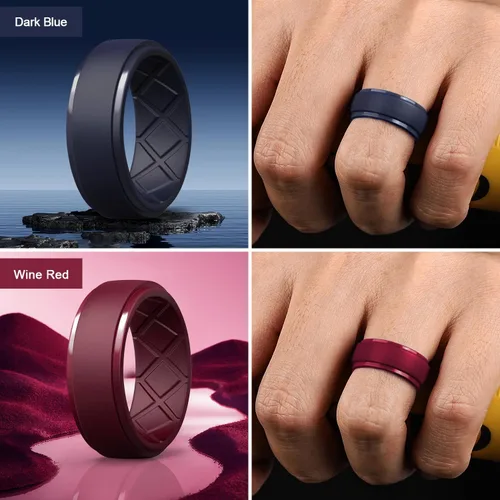 Miniatura 97 de Egnaro - Anillos de silicona para hombre, 25/64 pulgadas (10 mm) de ancho y 3/32 pulgadas (2.5 mm) de grosor, alianzas de boda de goma, paquete