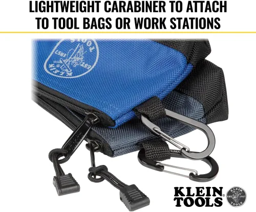 Miniatura 3 de Klein Tools 55559 - Bolsa de herramientas con cremallera de pie y mosquetones, bolsas de utilidad de 7 pulgadas azul y 14 pulgadas gris con fondo