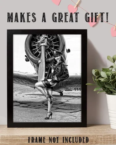 Miniatura 7 de Póster de pared vintage de la Segunda Guerra Mundial, póster de tributo militar "Wings of Angels" Obra de arte patriótica de aviación para garaje