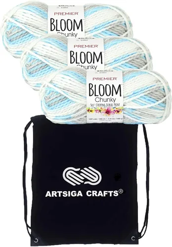 Miniatura 20 de Premier Yarns Bloom Chunky Gerbera 1114-21 - Hilo acrílico grueso y voluminoso #5 (3 madejas, el mismo lote de tinte) para ganchillo y tejer