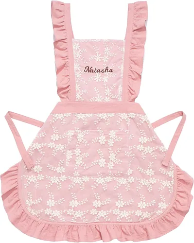 Miniatura 9 de Delantal vintage para mujer con bolsillos, delantal personalizado con volantes para cocinar, hornear, limpiar, jardinería