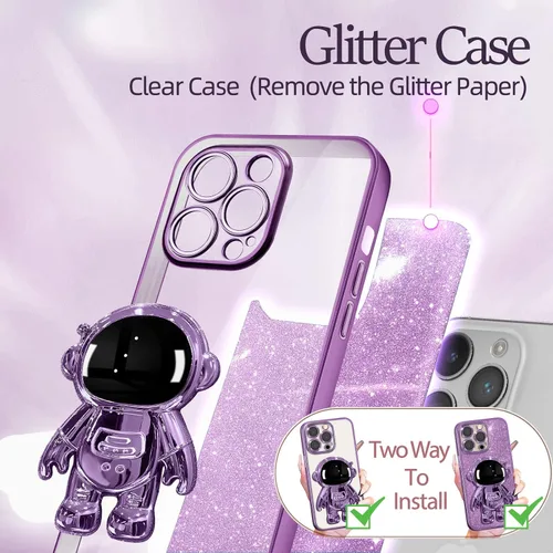 Miniatura 4 de Buleens Funda para iPhone 13 Pro Astronauta, Fundas transparentes para iPhone 13 Pro con papel brillante y soporte de astronauta, para mujeres
