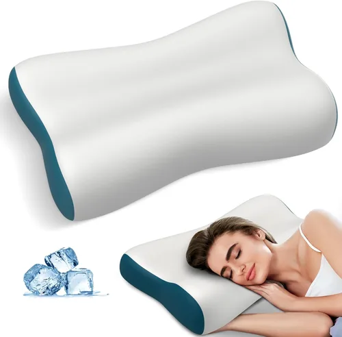 Miniatura 10 de Almohada cervical para el alivio del dolor, almohadas de espuma viscoelástica con contorno para dormir, almohada ergonómica ortopédica de Blanco