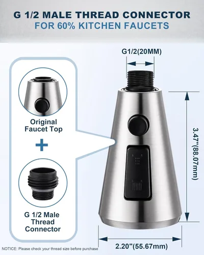 Miniatura 5 de ALEASHA Cabezal rociador desplegable para grifo de cocina, boquilla rociadora de fregadero de 3 funciones con 9 adaptadores, repuesto de cabezal