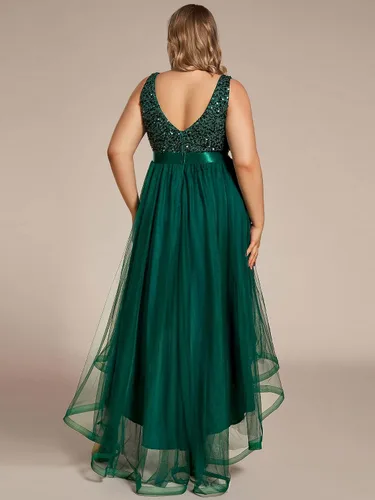 Miniatura 2 de Ever-Pretty Womens Double V Neck A Line High Low Sequin Tulle Plus Size Formal Evening Dresses 0147A-DA