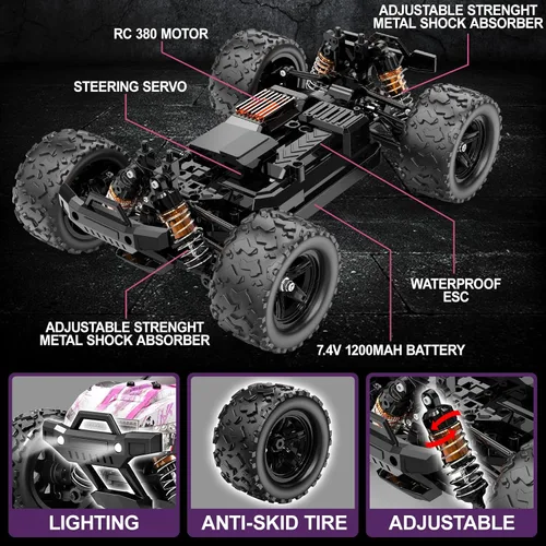Miniatura 3 de Auto de control remoto rosa para niñas, autos a control remoto rápidos 1:18 para niñas con camión todoterreno de 40 KM/H 4WD, incluye 2