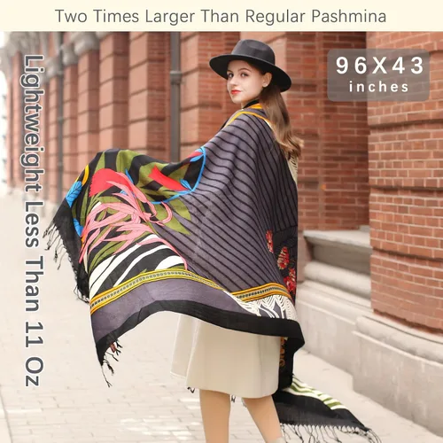 Miniatura 279 de DANA XU Manta de pashmina extragrande 100% de lana merina, bufanda de viaje, bufanda de cachemira para mujer, otoño e invierno, chal de gran