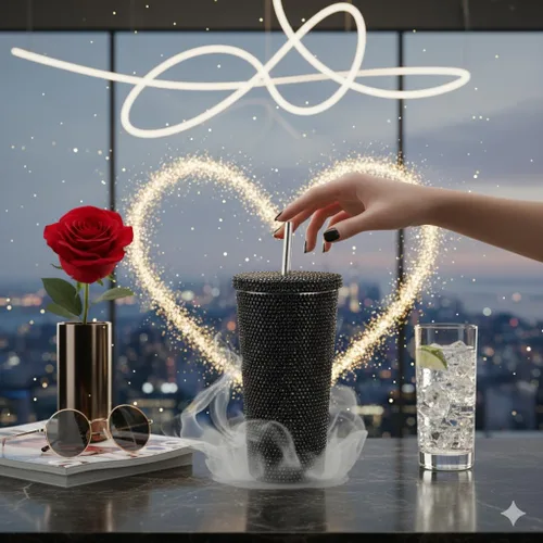 Miniatura 3 de Vaso térmico con diamantes de imitación con tapa, reutilizable, aislado, de acero inoxidable de alta calidad, botella de agua estética de primera