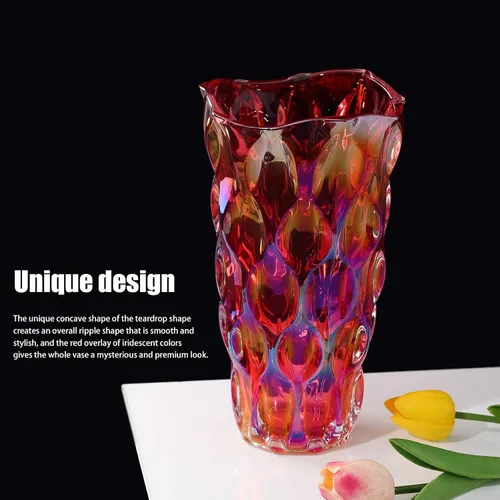 Miniatura 4 de Florero de cristal rojo grueso de 9.5 pulgadas de alto para decoración del hogar, comedor, mesa de boda, oficina, vacaciones, fiesta, centro de mesa
