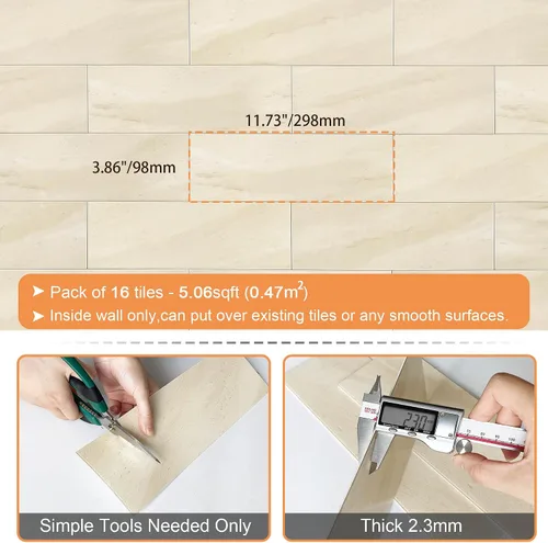 Miniatura 6 de VAOVI Azulejos de cocina para salpicaduras de despegar y pegar, calcomanías de pared de baño, azulejos de mármol para salpicaduras individuales